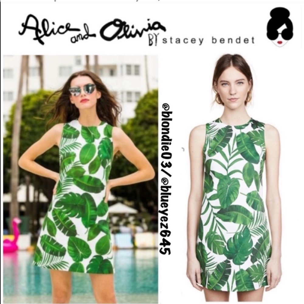 Alice + Olivia “Coley” tropical leaf dress 8